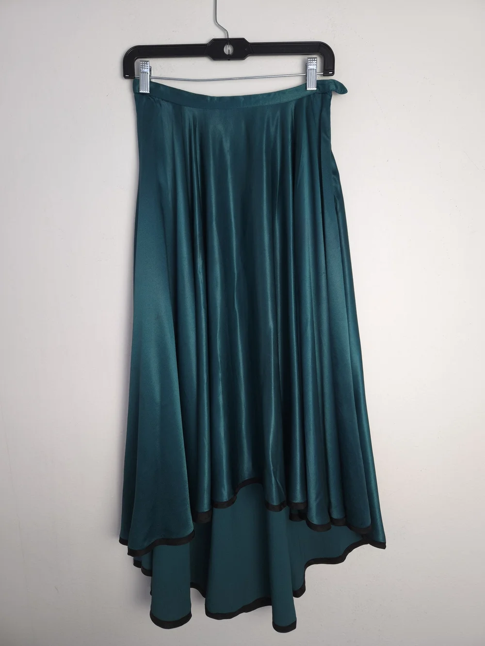Vintage YSL Rive Gauche Satin High Low Skirt FR 40 Teal Emerald Asymmetric Rare